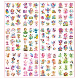 Glitter Fairy Temporary Tattoos for Kids, 12 sheets Transfer Tattoo for Girls Party Bag Fillers Supplies, School Rewards