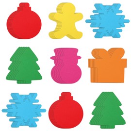 JarThenaAMCS 90Pcs Christmas Paper Cutouts with Glue Points 6 Colors Snowman Snowflake Xmas Tree Bulletin Board Decor for DIY Project Crafts Party Supplies