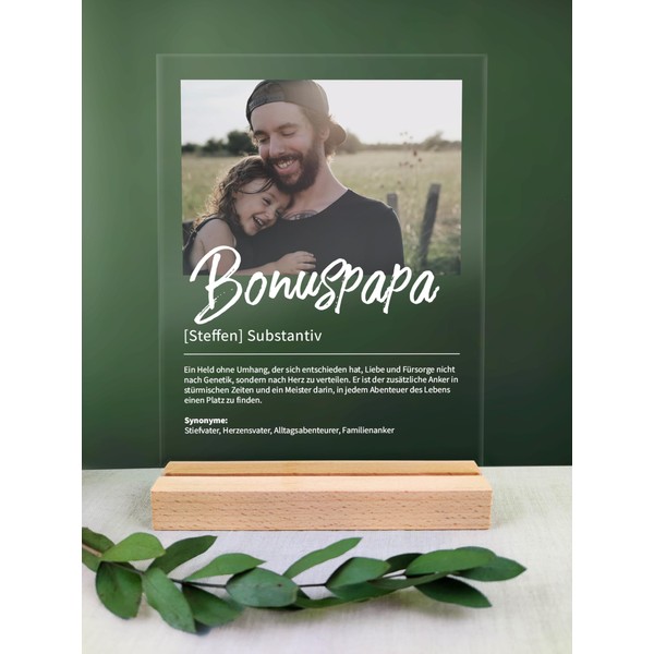 BonusPapa Gift Personalised - Acrylic Photo Gift: Definition as in Duden - Bonus Dad Gifts, Stepdad Gift, Best Stepdad Gifts, Bonus Dad Christmas Gift