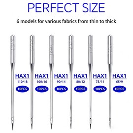 SUYUN WELL 60PCS Universal Sewing Machine Needles Heavy Duty HAX1 65/9 75/11 80/12 90/14 100/16 110/18 Compatible with Brother Singer Janome for Embroidery Quilting Denim Leather (Mix Sizes 60pcs)