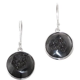 Sparkling Black Titanium Druzy 925 Sterling Silver Earrings, 5/8"