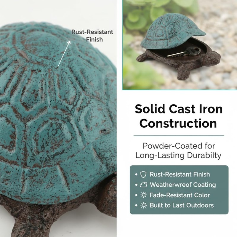 Cast Iron Turtle Key Hider, Outdoor Spare Hidden Key Holder