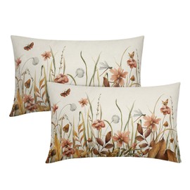 Fall Floral Pillow Covers 12x20 Inch Set of 2, Orange Yellow Rustic Flower Autumn Colored Lumbar Decorative Throw Pillow Cases Outdoor Farmhouse Seasonal Rectangle Cushion Covers Decor Sofa Couch Bed