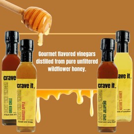 Crave It Honey Wine Vinegar Assorted Flavors - Make tasteful dressings, marinades, and glazes! 8.5 fl oz / 4 Pack