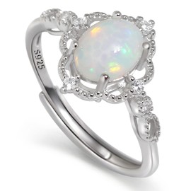 Meissa Opal Ringe für Frauen Sterling Silber zierlicher Opal Ring Oktober Geburtsstein Statement-Ring Versprechen Ring Größe verstellbar (01_Silber)