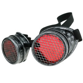 MFAZ Morefaz Ltd Welding Cyber Goggles Steampunk Goth Cosplay Sunglasses 50s Round Glasses Party Fancy Dress (Grey Grid)