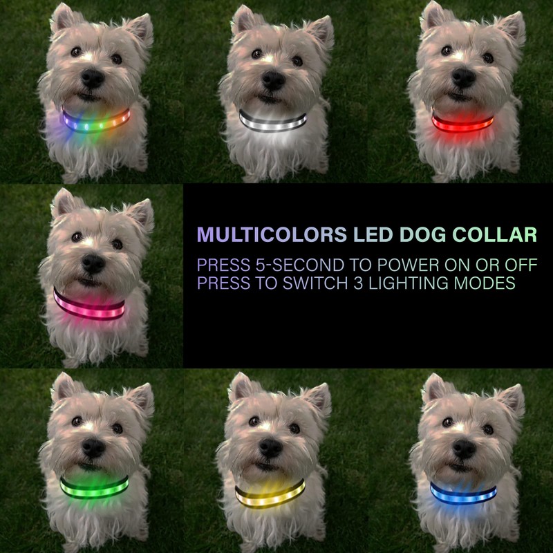 TRIPOLACO Light Up Dog Collar - Multicolor LED Dog Collar