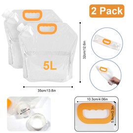 Garegce 2 Pack Collapsible Water Container, 5L Camping Water Carrier, Foldable Portable Camping Water Bags for Hiking BBQ Sport Picnic Festivals - White