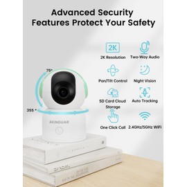 AKINGUAR Pet Cameras with Phone App,2K 3MP Indoor Security Camera 360°Pan/Tilt Home Camera,One-Touch Calling,2-Way Talk, Night Vision, Motion Tracking,Works with Alexa,2.4G/5GHz Dual-Band WiFi, Green