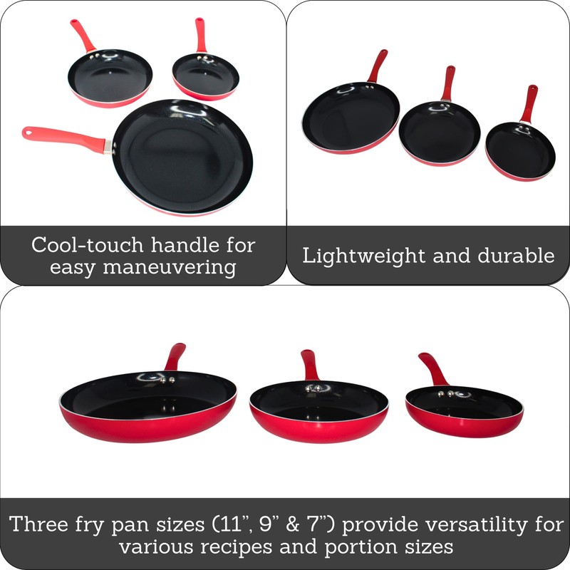 IMUSA Nonstick Ceramic Cookware Set 3-Piece 7in/9in/11in, with Stay-Cool Handles,