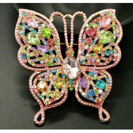 Unbranded HUGE Big AWESOME Bright SPARKLE Rhinestone BUTTERFLY Pendant COLOR Brooch Pink