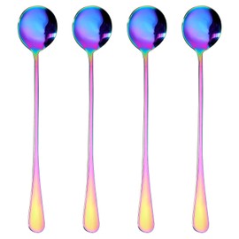 Oruola 4 Pcs Long Teaspoons,Sundae Spoons，Long Spoons for Latte Glasses,Stainless Long Handled Teaspoon for Coffee, Tea, Desserts, Ice Cream, and More - 7.48 Inches (Rainbow Color)