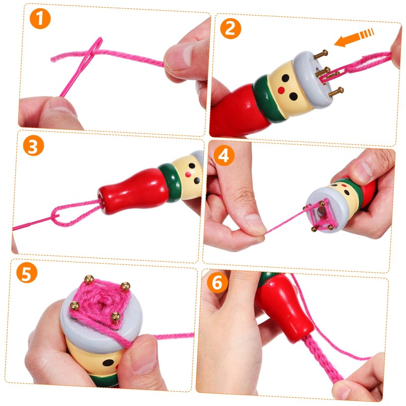 Sosoport 4Pcs Wooden Knitting Doll DIY Knitting Crafts with Accessories