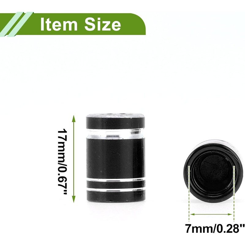 Tapones decorativos para válvula de neumático, color negro, 7 x