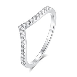 Csipewie Moissanite Curved Wedding Band for Women 925 Sterling Silver 18K White Gold Plated Stackable Rings Guard Enhancer for Women Size 5.5