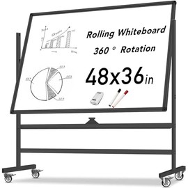 Large Mobile Dry Erase Board 48×32 inch Height Adjust Double Sided WhiteBoard, Rolling Stand with Aluminum Frame for Home Office Classroom