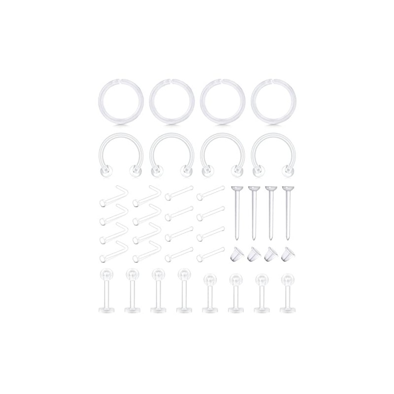 JFORYOU 20G 0.8 mm Bioflex Clear Nose Stud Nose Piercing