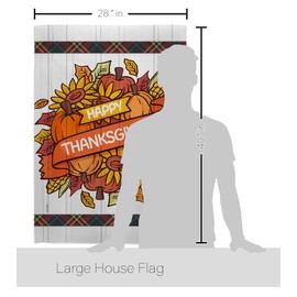 Grateful Thanksgiving House Flag - Pack Fall Turkey Give Thanks Gobble Pumpkin Season Autumntime Cornucopia USA Applique - Decoration Banner Small Garden Yard Gift Double-Sided Made In 28 X 40