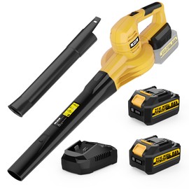 Leaf Blower Cordless with 2 x 4.0Ah Batteries and Fast Charger - 21V Powerful 150MPH Electric Handheld Blower for Lawn, Patio, Dust, Blowing Leaves (Yellow)