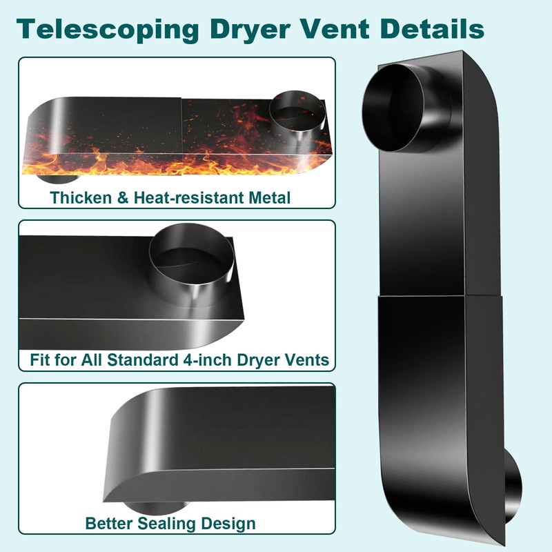 Periscope Dryer Vent, 9.5-14.5" Adjustable Dryer Vent Upgraded 304 Stainless