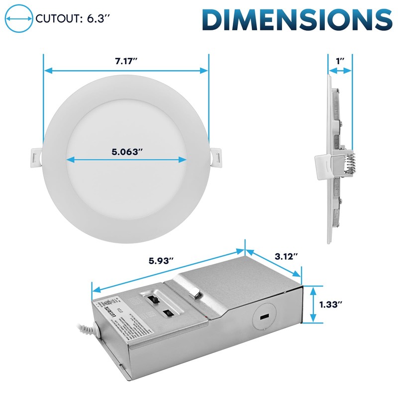 LUXRITE 6 Inch Canless Spotlight, LED Recessed Lighting, 5CCT 2700K-5000K,