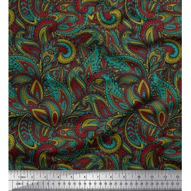Soimoi Green Cotton Duck Fabric Artistic Paisley Decor Fabric Printed BTY 42 Inch Wide