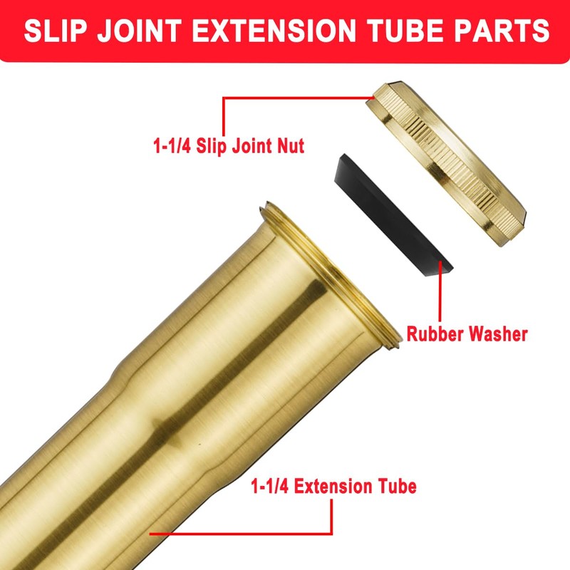 1-1/4 O.D x 12" Brass Slip Joint Extension Tube, Heavy