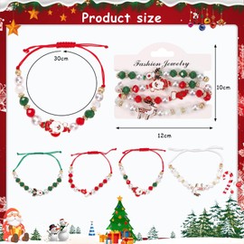 Gxhong 4 x Christmas Girl Adjustable Bracelet, Christmas Braided Bracelet, Christmas Colourful Bracelet, Christmas Theme Children's Bracelet, Christmas Bracelet for Children's Birthdays, Christmas