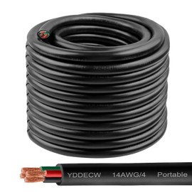 YDDECW 100ft 14/4 14 AWG Portable Power Cable (4 Conductor) - SOOW 600V 14 Gauge Electric Wire for Motor Leads, Portable Lights, Battery Chargers and Machinery - 4 Conductor - 100 Feet Electrical Cord