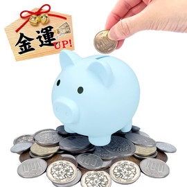Piggy Bank, 500 yen Coin Saving Saving Money Box, Save 100,000 Yen in Savings, Stylish, Cute, Unbreakable Pig Money Box (M, Blue)