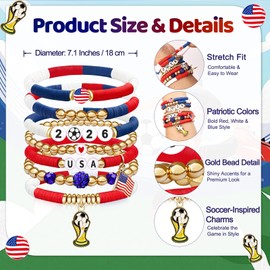 NovaStl 2026 World Soccer Game Day Bracelet for Women Men Teens Soccer Beaded Stretch Bracelet Soccer Gifts Outfit Costume Accessories (USA)