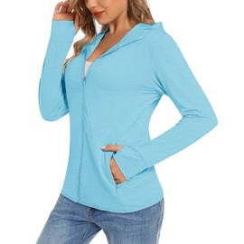 TACVASEN Women's Sun Protection Jackets UV Protection Hoodies Quick Dry Ligthweight with Thumb Holes, Light Blue, M