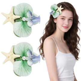 PLwelth Flower Starfish Hair Clips for Women Girls Green Orchid Hair Pins Hawaiian Floral Hair Clips Artificial Tropical Flower Hair Accessories Orchid Floral Hair Pins for Wedding Bridal Beach Party