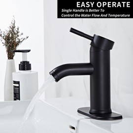 Black Bathroom Sink Faucet Single Hole Single Handle Bathroom Faucet Modern RV Faucet Commercial Washbasin Faucet Countertop Installation with Deck, Pop-up Drain and Supply Hoses