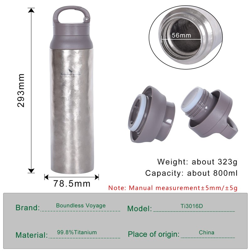 Boundless Voyage 800ml / 27oz Titanium Water Bottle Vacuum Insulated