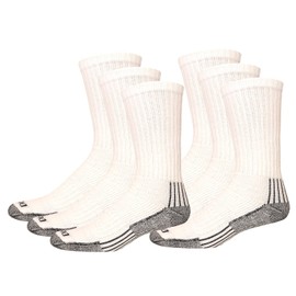 Dickies Men's Heavyweight Cushion Compression Work Crew Socks, White, 6 Pair, Big and Tall 12-15