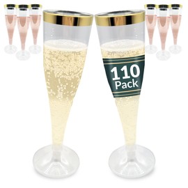 Reli. Plastic Champagne Flutes Plastic (110 Pack, 4.5oz) Gold Rim | Disposable Champagne Flutes for Champagne, Mimosa, Cocktail, Wedding/Parties | BPA-Free Champagne Flutes Disposable, Shatterproof