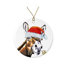 OystersPearl Donkey Ornament - Ceramic Hanging Christmas Decoration - Donkey Santa Ornament - Christmas Tree Ornament - Donkey Tree Ornament Printed on Both Sides