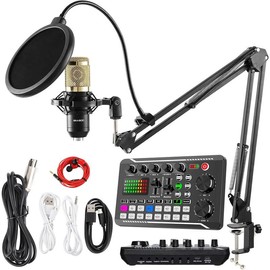 Streaming Audio Mixer,RGB audio Interface with Pro-preamp, 48V Phantom Power for Live Streaming, Individual Control, Voice Changer, 4 Customize sound pads for Podcast/Recording/Vocal/Game - Model: F998 Sound Card