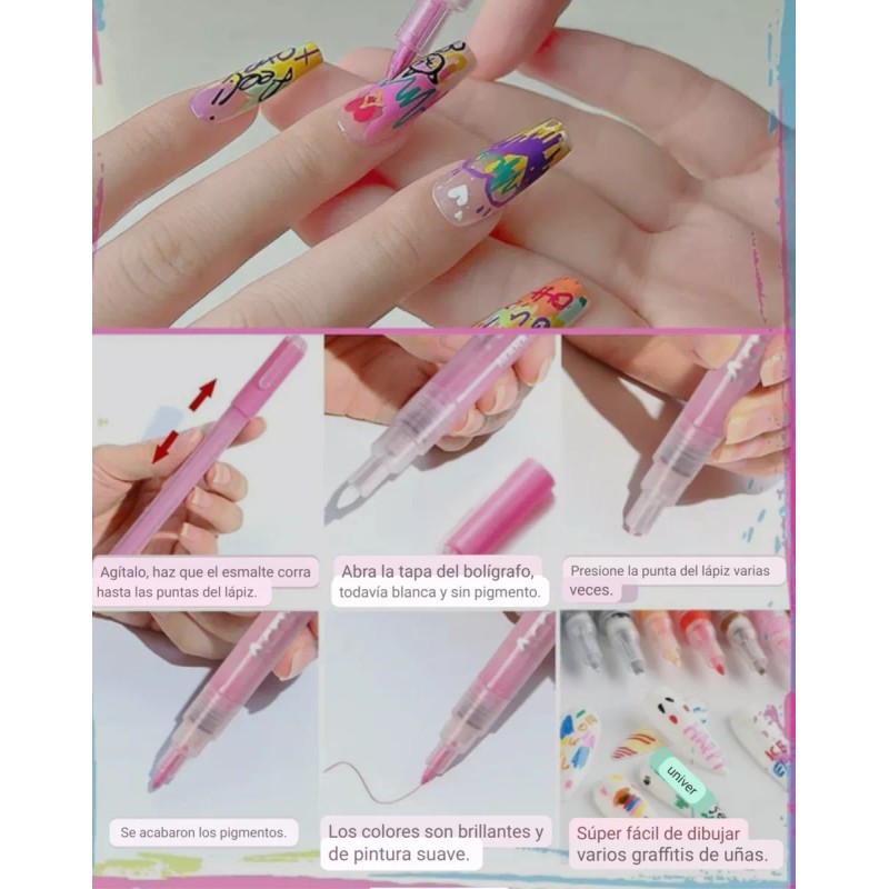 Xiaoya 12plumones Para Decoración De Uñas Acrílico Trazos Perfectos