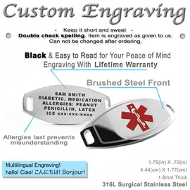 My Identity Doctor - Women's Medical Alert Bracelet with Engraving - 1cm Steel, Glass - Red - Wrist Size 6.25 Inch