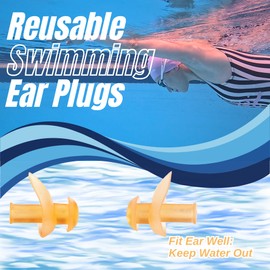 Swim Time Log Silicone Ear Plugs for Swimming, Ear Covers for Adults, Best Waterproof Protection Pool Accessories, Keep Water Out Plugs, Tapones para Oídos para Nadar (Orange, One Size)