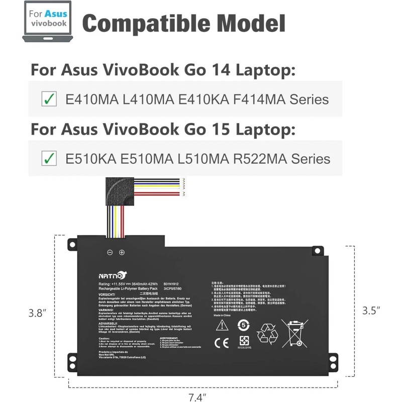 For ASUS B31N1912 Battery For ASUS VivoBook 14 E410MA L410MA