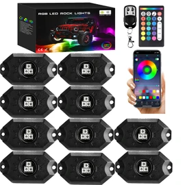 icicar 10 Pods Aluminum LED Rock Lights, APP Control Dual Remote RGB Waterproof Off Road Underglow Kit with Music Mode for Trucks ATV UTV RZR RV Boats