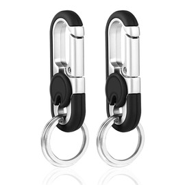 SLIVERBA Pack of 2 Keyring Carabiner, Stainless Steel Key Carabina, Car Key Ring with 4 Key Ring, Mini Outdoor Tools, Men and Women (Black), black, Unit size