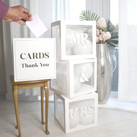 Wedding Card Post Box and Mr & Mrs Decorations Boxes - Unique 4pcs Set-Balloons and 7 Letters Included-Classy Modern Design for Wedding Venue Home Reception Party