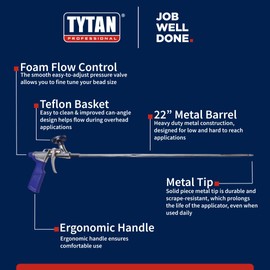 Heavy-Duty 39” Foam Applicator Gun for Low and Hard-to-Reach Applications, Adjustable Flow Rate for Consistent Bead Size, Long Gun, Subfloor Gun Adhesive