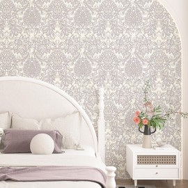 Skyblur Peel and Stick Wallpaper Vintage Floral Contact Paper Boho Beige Baroque Wallpaper Textured Removable Self Adhesive Vinyl Wall Paper for Bedroom Living Room 17.5"×118"