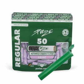 PURIZE 9 mm Activated Carbon Filter, Regular Size, Includes Joint Tube and 1/5 Sticker, Choice of Quantity and Colour (50x - 420x) (Lilac, 50)