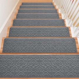 15Pcs Stair Treads for Wooden Steps Indoor with Self Adhesive, 8"x30" Non Slip Stair Runners-Peel & Stick Indoor Stair Carpet Runner, Resistant Indoor Runner for Kids、Elders and Pets, Grey